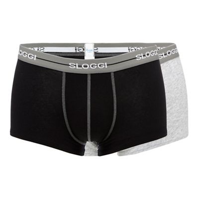 Sloggi Pack of two black and grey cotton hipster trunks